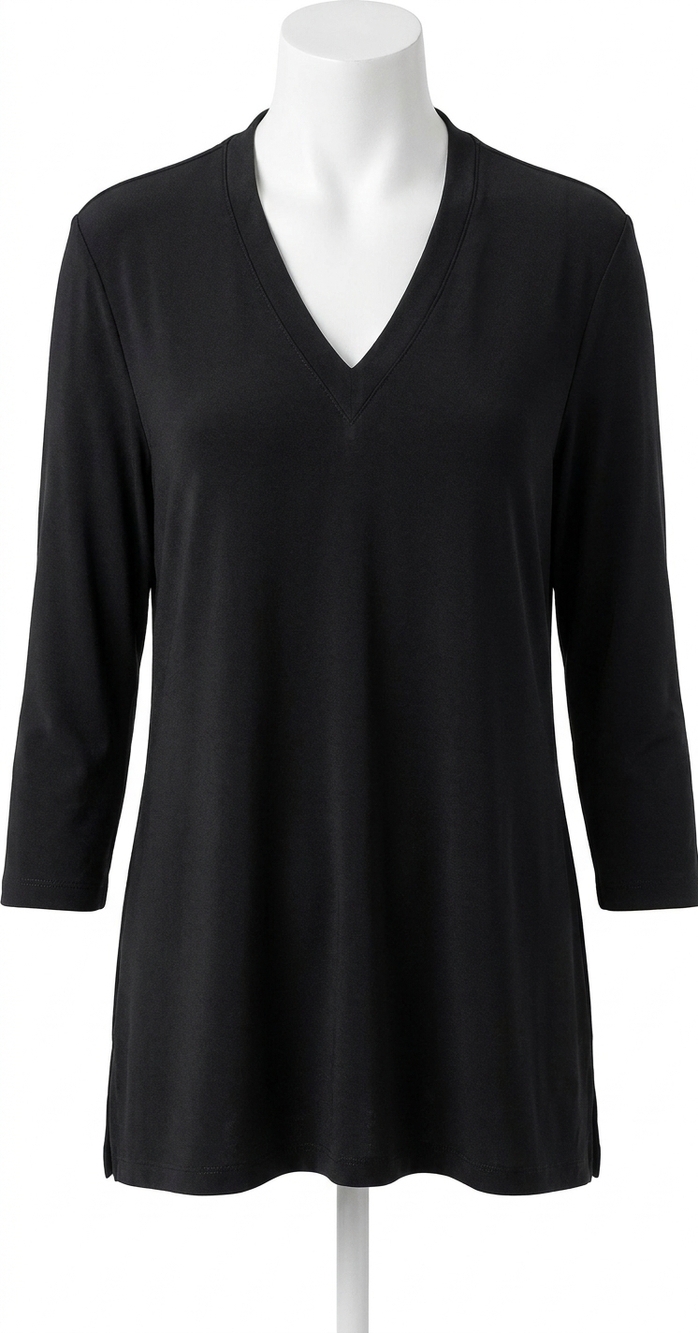NEW SYMPLI deep v-neck 3/4 sleeve top in black
